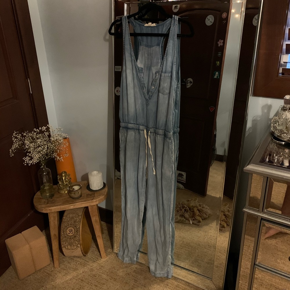 Chambray love stitch casual jumpsuit